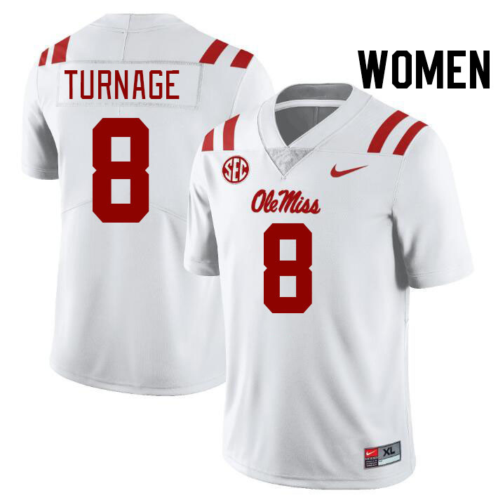 Women #8 Brandon Turnage Ole Miss Rebels College Football Jerseys Stitched-White